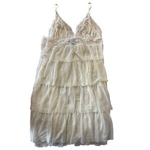 Soma Intimates Sz Medium Ivory Tiered Babydoll Chemise‎  Vintage Style